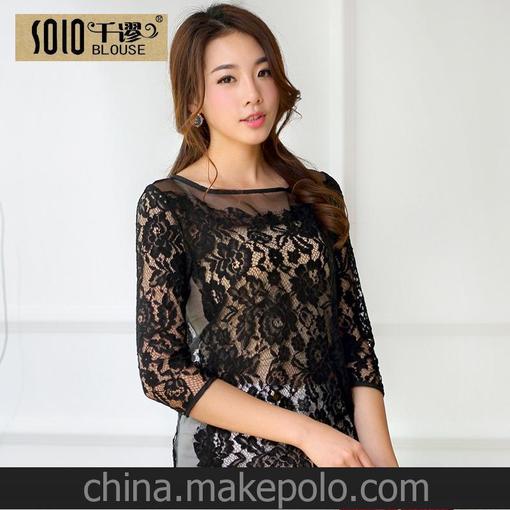 8622歐美歐根紗拼接蕾絲雪紡衫 名媛氣質(zhì)女裝刺繡鏤空上衣圖片