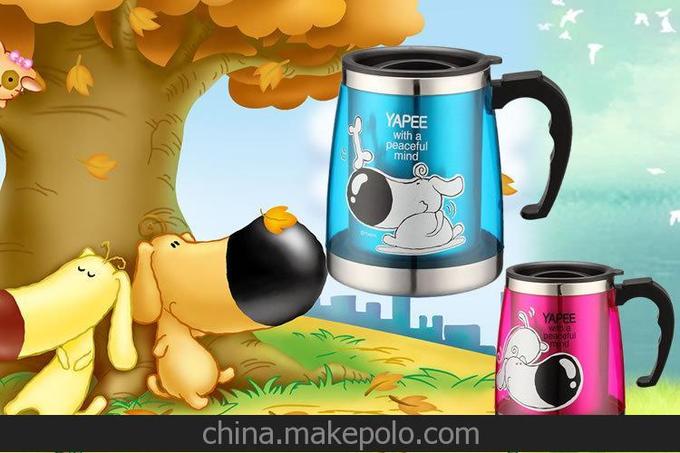 廠家直銷 不銹鋼內(nèi)膽密封防漏 雙層隔熱帶手柄 450ml雅皮狗胖胖杯圖片