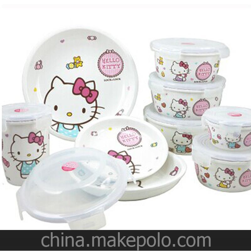 樂扣樂扣密封保鮮盒HELLO KITTY陶瓷碗飯盒餐具 微波爐便當餐具