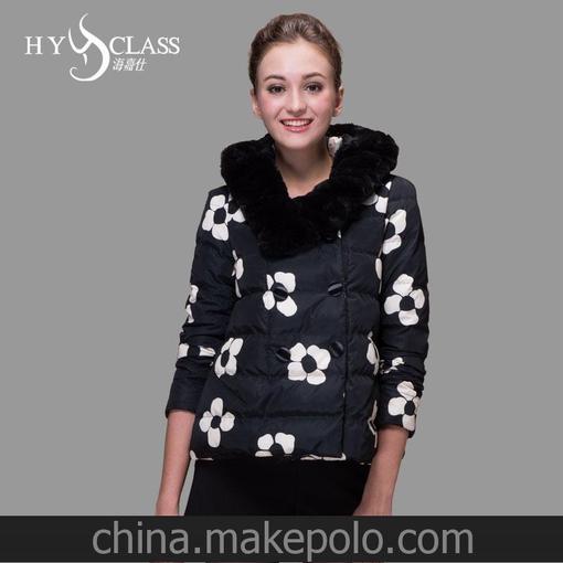 海嘉仕 仿兔毛領(lǐng)連帽輕薄短款羽絨服 歐洲站女式羽絨服批發(fā)圖片