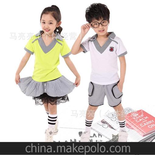 廠家直銷六一兒童校服幼兒園服批發(fā) 低價(jià)韓版夏款小學(xué)生休閑套裝圖片