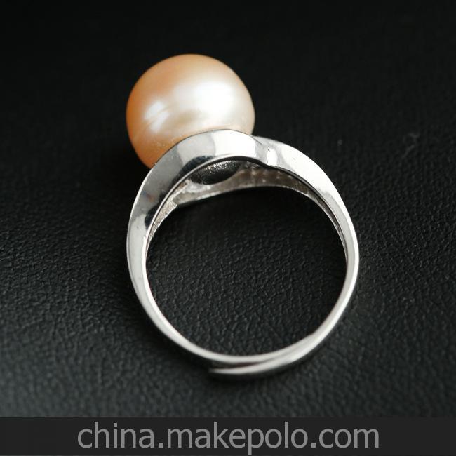 925銀微鑲鋯石天然珍珠松口可調簡易大方雙葉戒指 歐美飾品批發