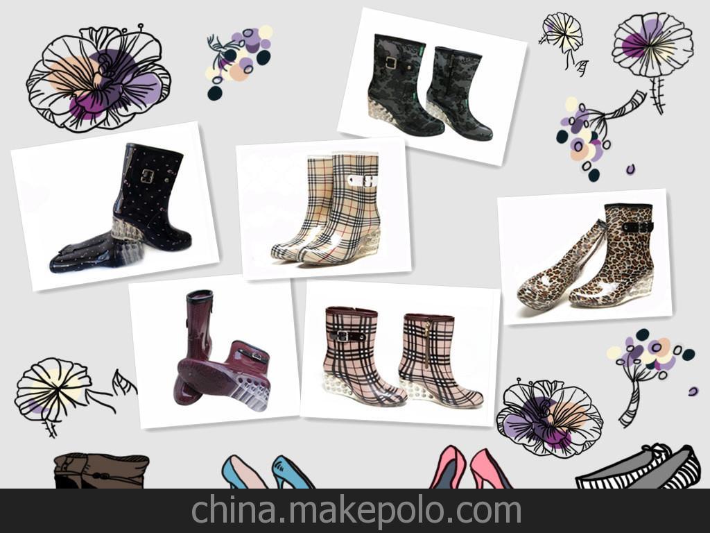 供應外貿時尚時裝款雨靴、高跟雨鞋、rain boots、new style