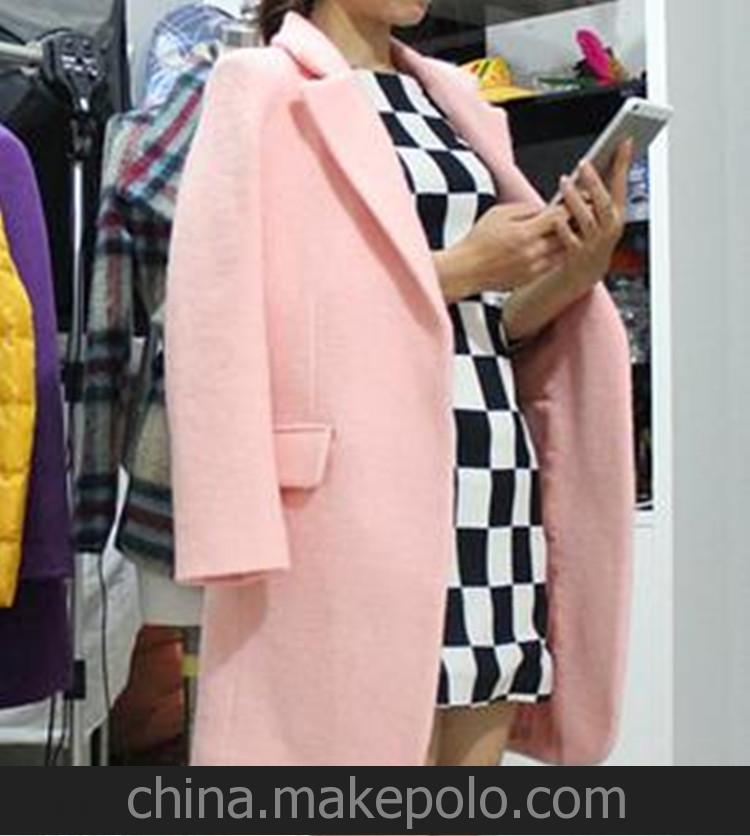 2014杉杉來了元麗抒趙麗穎明星同款韓版粉毛呢外套大衣