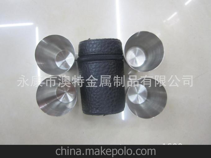 供應澳特中號拉鏈皮套4杯/不銹鋼小酒壺圖片